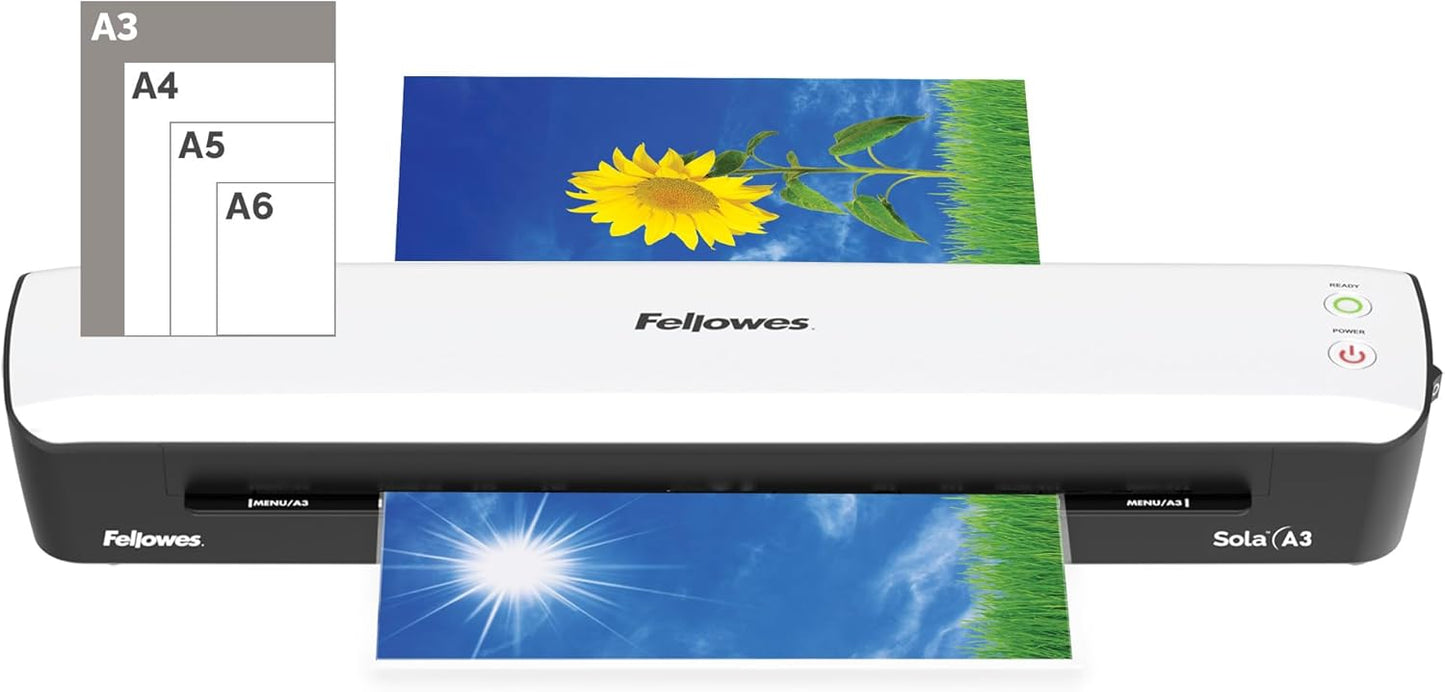 Fellowes Sola A3 Laminator Machine for Home Use - Fast 4 Minute Warm Up Time with Auto Shut Off Feature - 80-125 Micron - White