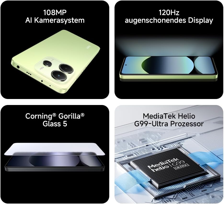 Xiaomi Redmi Note 14 Smartphone, 8 + 256 GB, Blue, 108 MP AI Camera System, 5500 mAh Battery, 120 Hz Eye Protection Display, AI Functions (Charger Not Included)