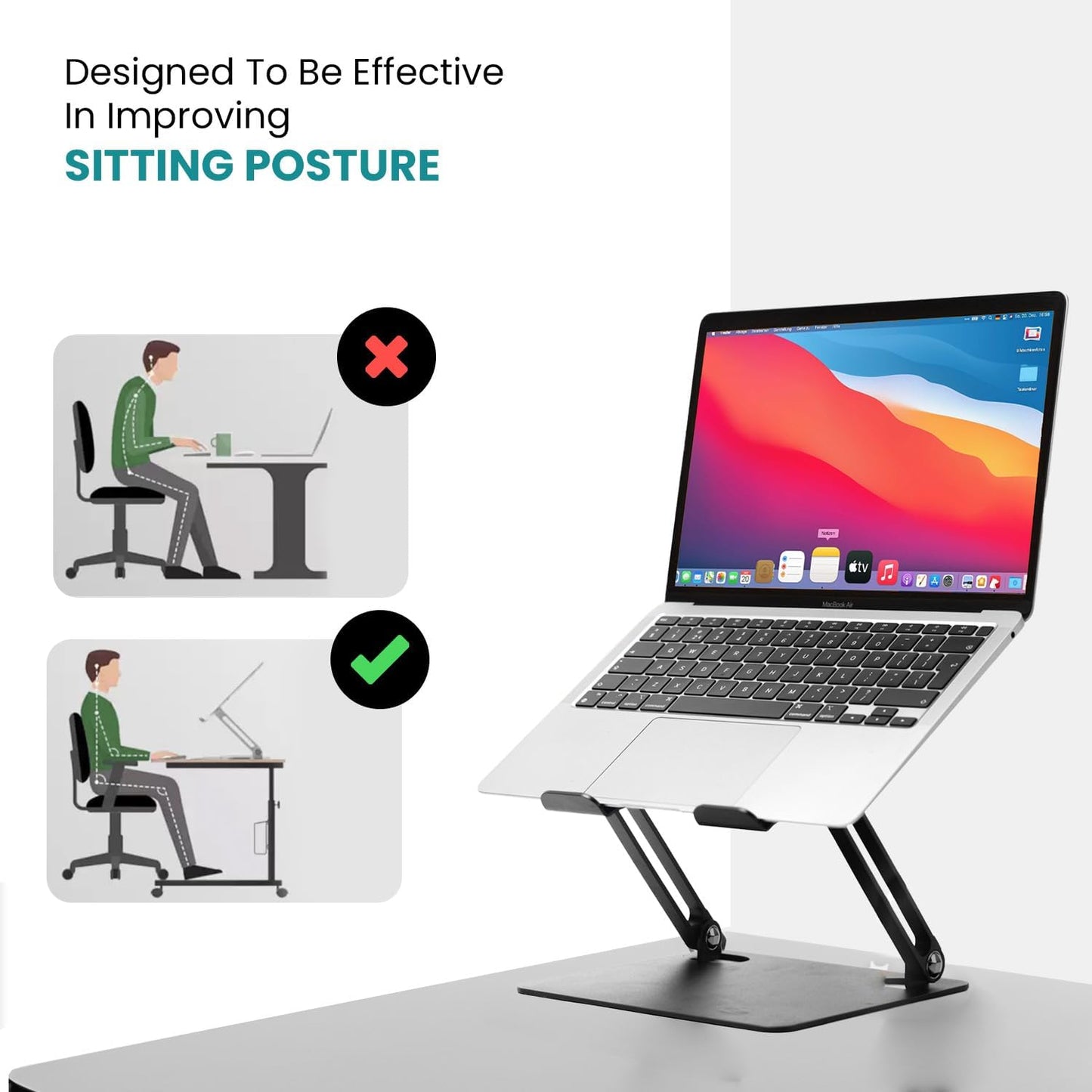 Standly Adjustable Laptop Stand for Desk – Portable Multi-Angle Laptop Riser with Heat Vent, Ergonomic Laptop Holder for MacBook, iPads, Tablets & 10-16” Laptops (Grey)