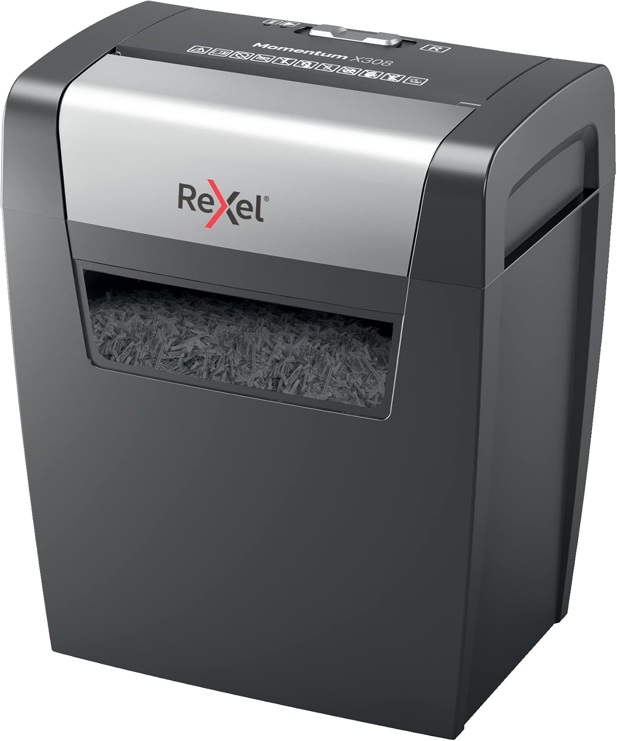 Rexel Momentum X308 Cross Cut Paper Shredder, Shreds 9-8 Sheets (70-80 gsm), 15 Litre Bin, Heavy Duty, Black, 2104570