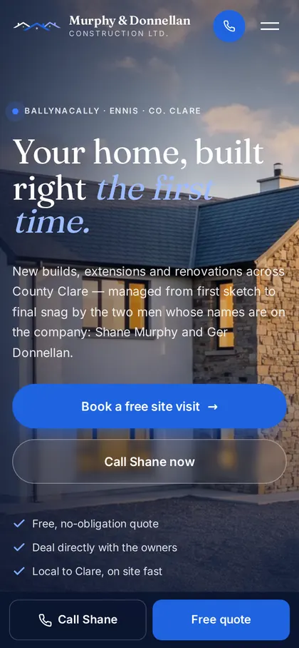 The Murphy & Donnellan Construction website on a phone