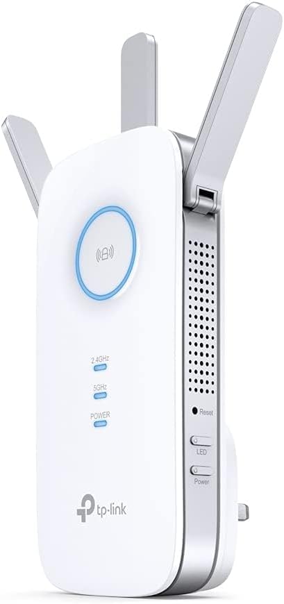 TP-Link AC1750 Universal Dual Band Range Extender, Broadband/Wi-Fi Extender, Wi-Fi Booster/Hotspot with 1 Gigabit Port and 3 External Antennas, Built-in Access Point Mode, UK Plug (RE450), White