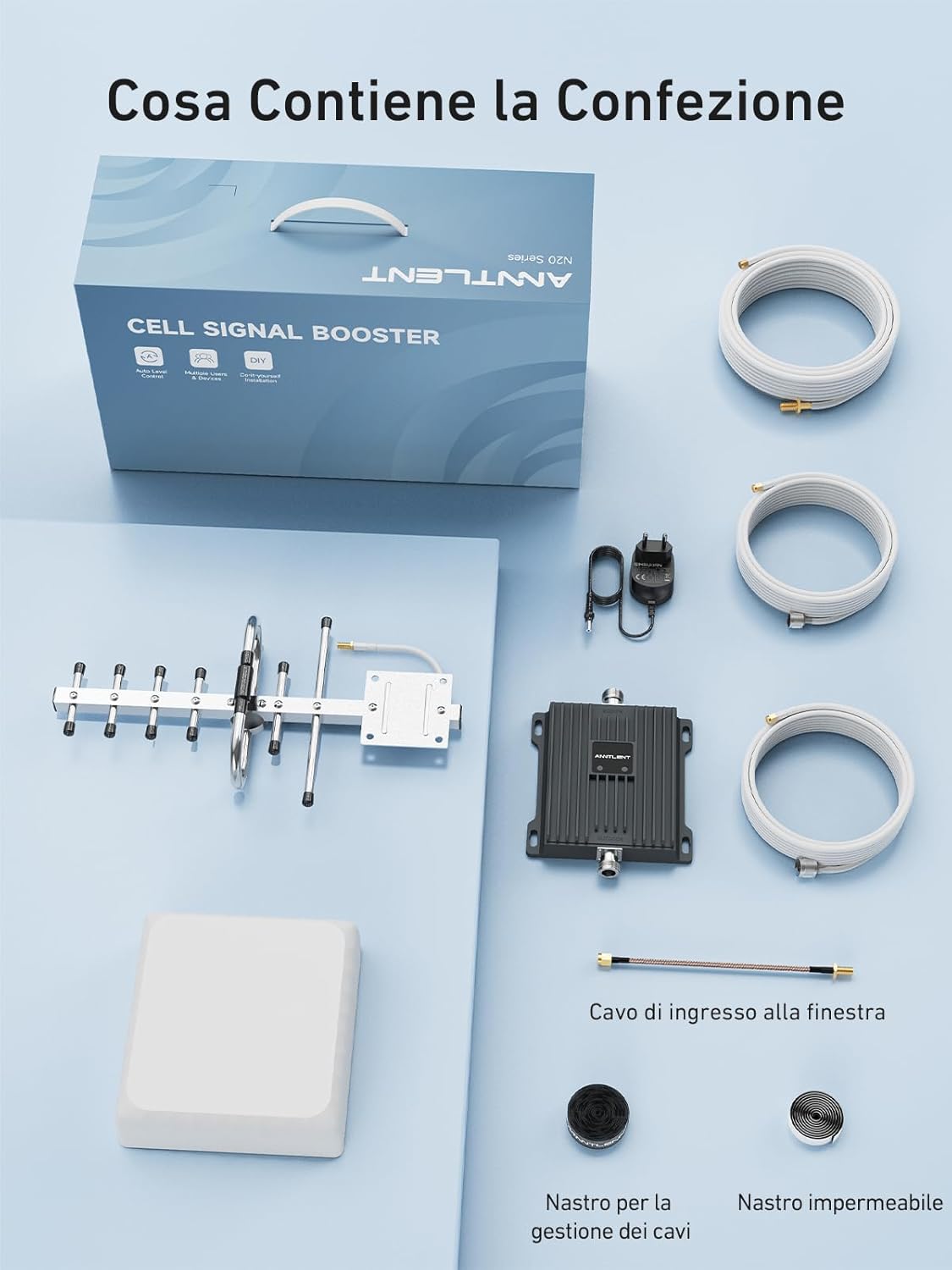 Cellular Signal Repeater Amplifier 4G 3G 2G LTE - Band 20/7 (800/2600Mhz) Supports TIM Vodafone Wind Tre - Dual Band GSM Repeater with High Gain Antennas