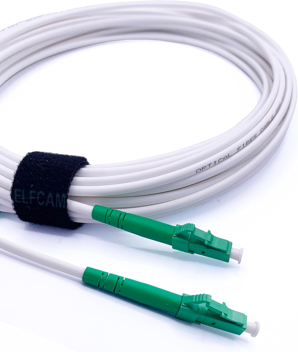 Elfcam® - 15m Fiber Optic Cable LC/APC to LC/APC Simplex Singlemode 9/125μm LSZH, Compatible with FTTH Cables, White 15 Meter