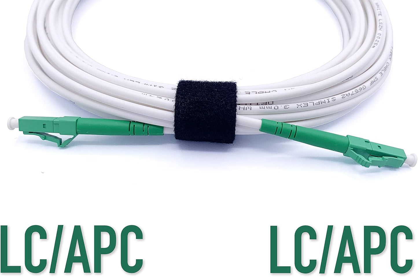 Elfcam® - 15m Fiber Optic Cable LC/APC to LC/APC Simplex Singlemode 9/125μm LSZH, Compatible with FTTH Cables, White 15 Meter