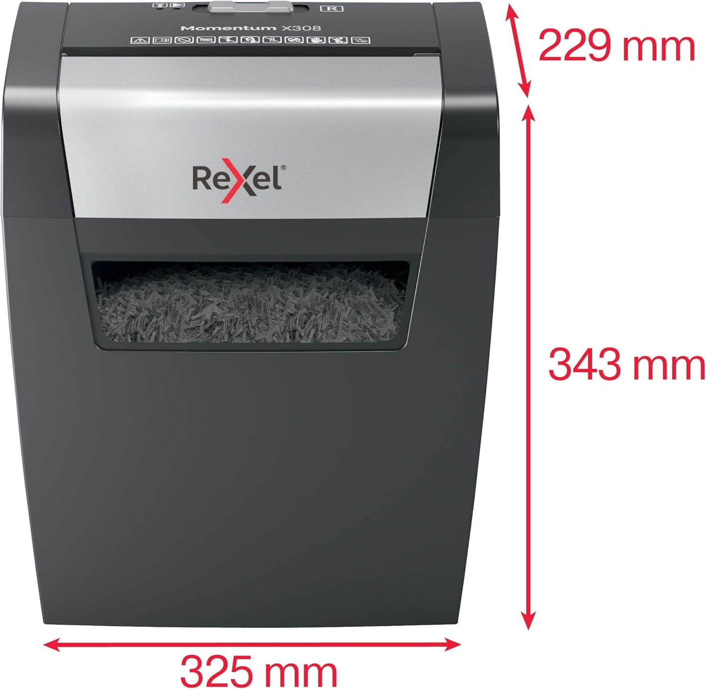 Rexel Momentum X308 Cross Cut Paper Shredder, Shreds 9-8 Sheets (70-80 gsm), 15 Litre Bin, Heavy Duty, Black, 2104570